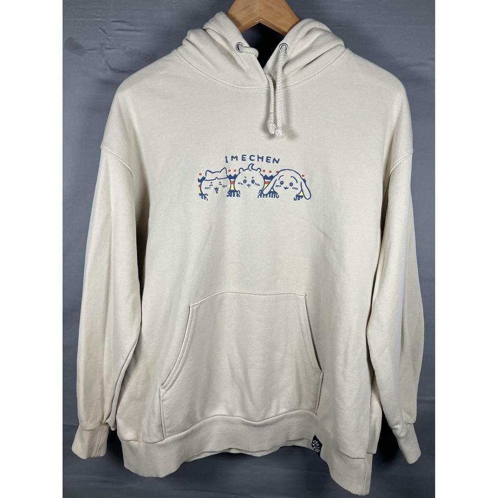 GU Chikawa Hoodie Mens Large Beige Imechen Sanrio Collaboration Pullover Anime‎